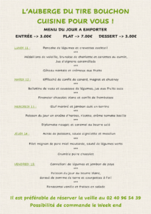 Menus de la semaine prochaine